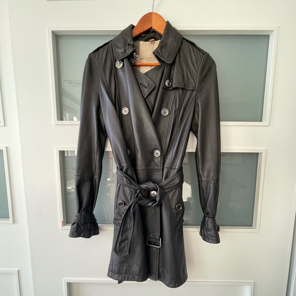 Burberry Brith Black Leather Trench size 6